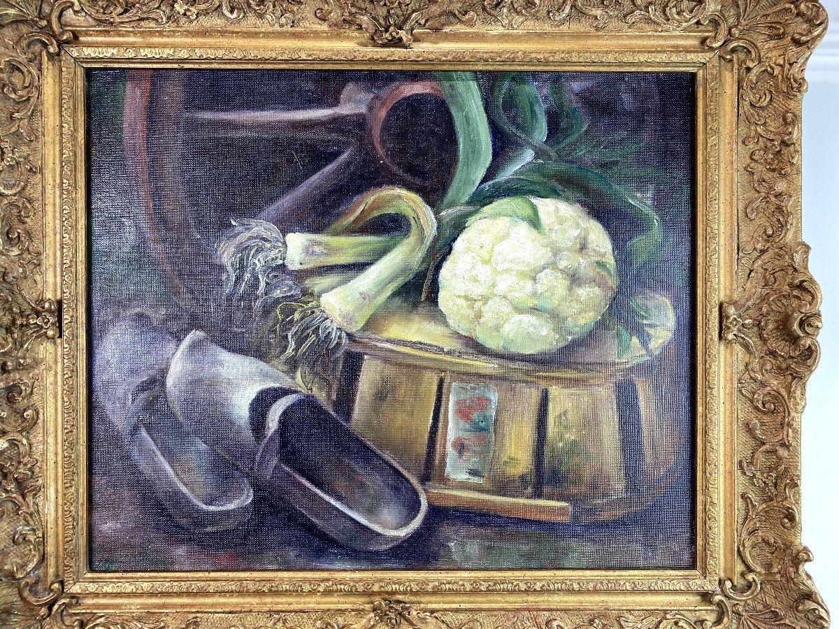 PEINTURE / HUILE SUR TOILE DU PEINTRE ALSACIEN " LOTTY VISSE " NATURE MORTE -photo-3