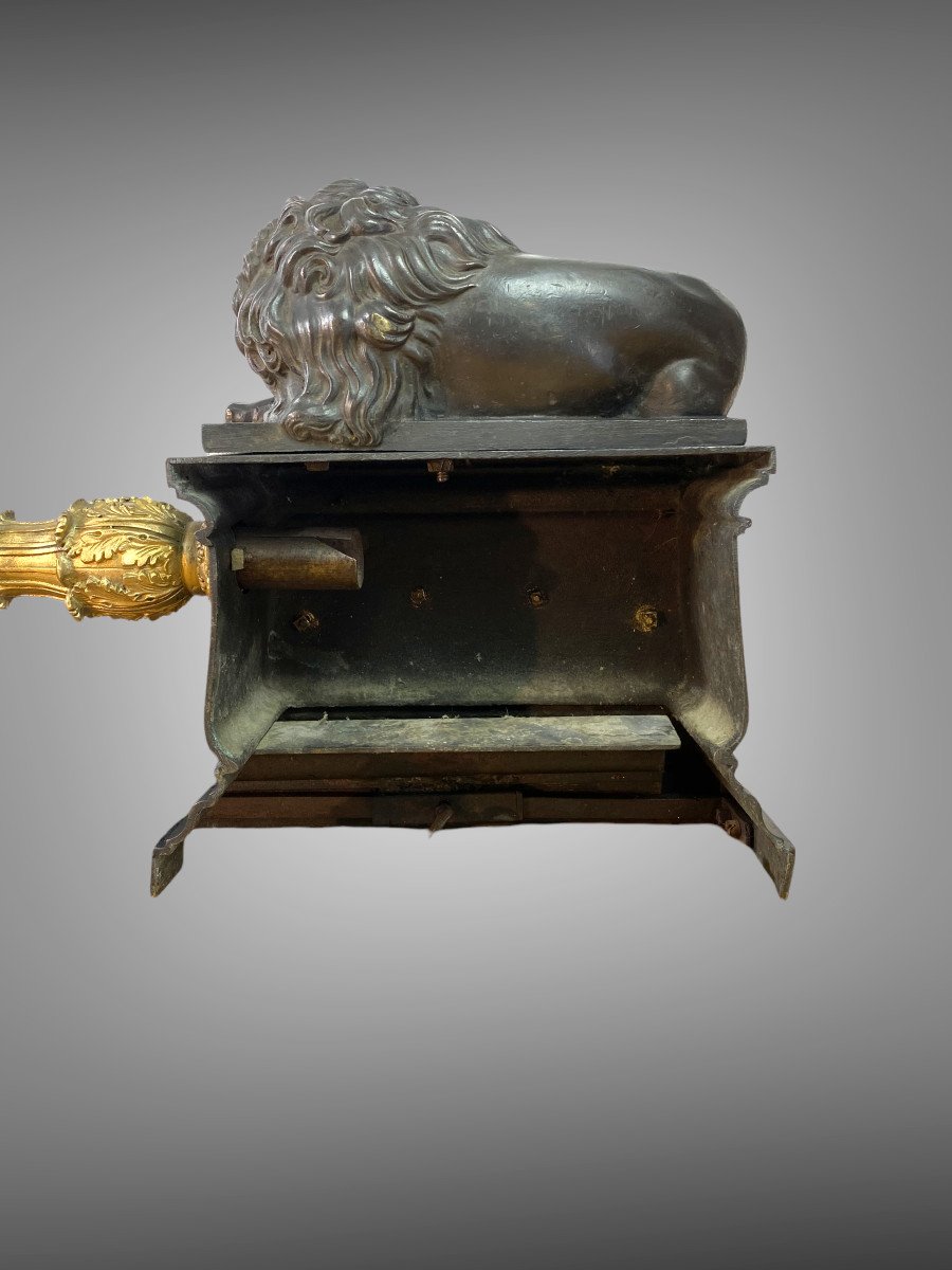 Antique Fireplace Bar Decorated With Lions In Patinated And Gilded Bronze From The Nineteenth Century-photo-3