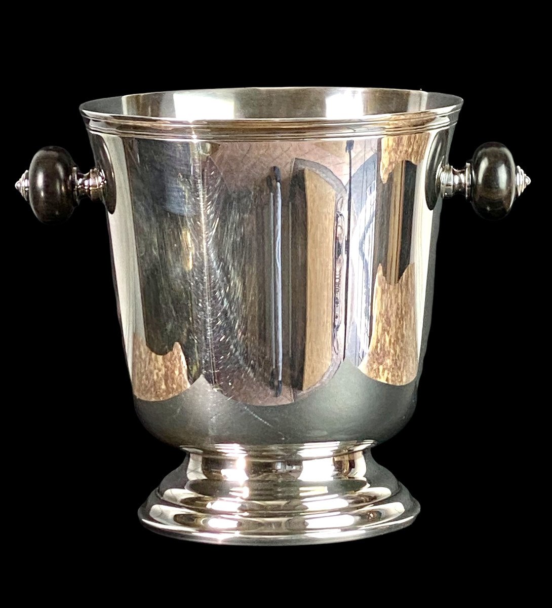 Art Deco Champagne Bucket From Maison Christofle In Silver Metal And Ebony-photo-5