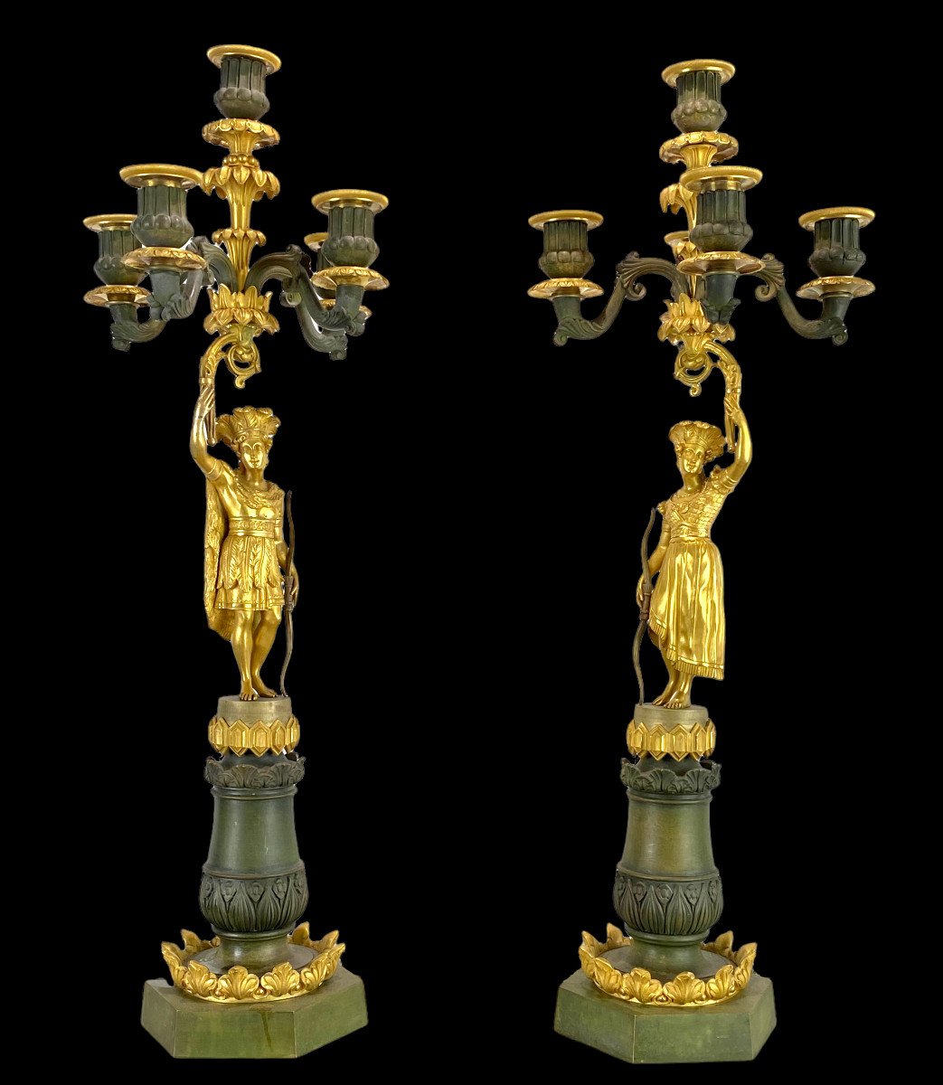 Pair Of Candelabras / Candlesticks / In Mercury Gilt Bronze Restoration Period-photo-3