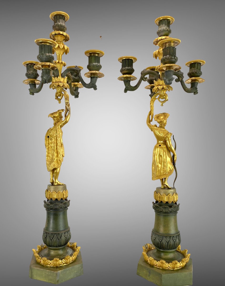 Pair Of Candelabras / Candlesticks / In Mercury Gilt Bronze Restoration Period-photo-4