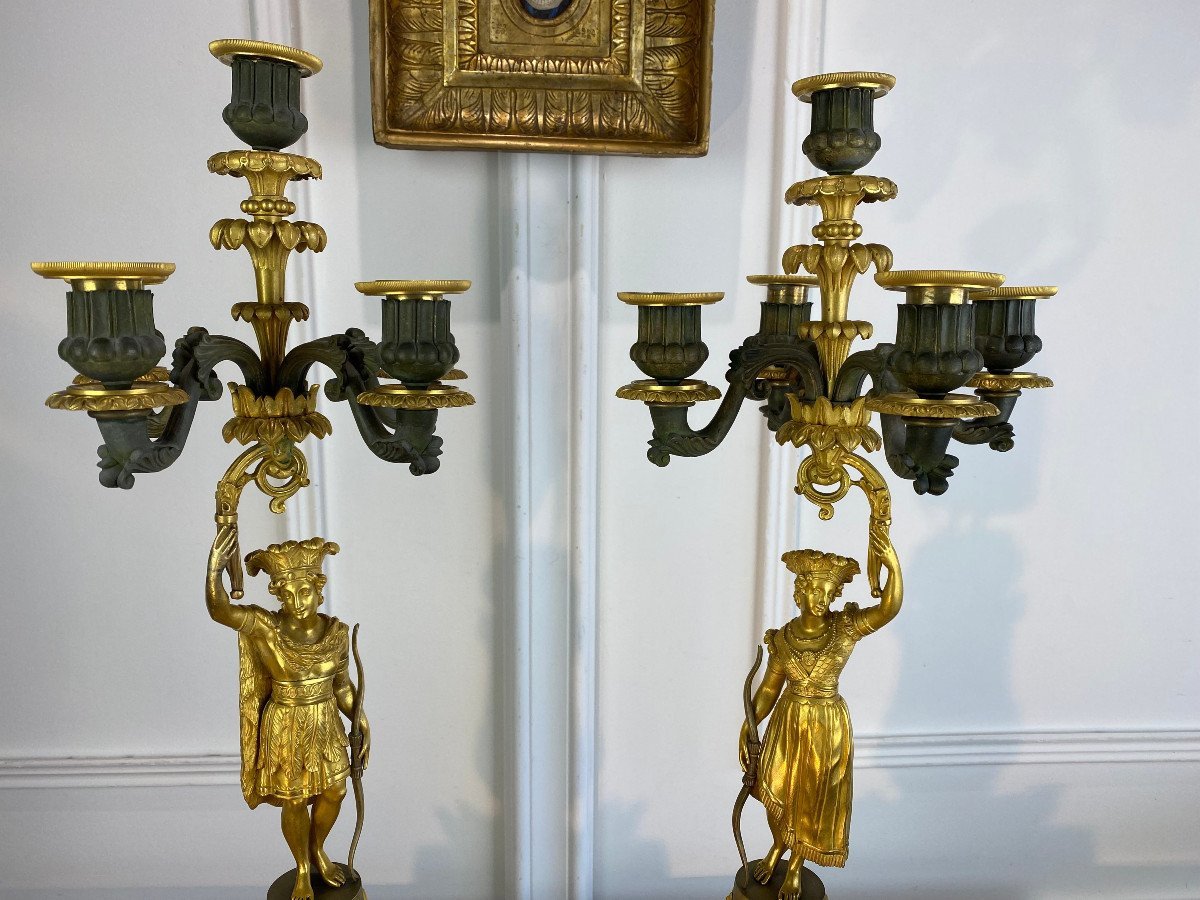 Pair Of Candelabras / Candlesticks / In Mercury Gilt Bronze Restoration Period-photo-1