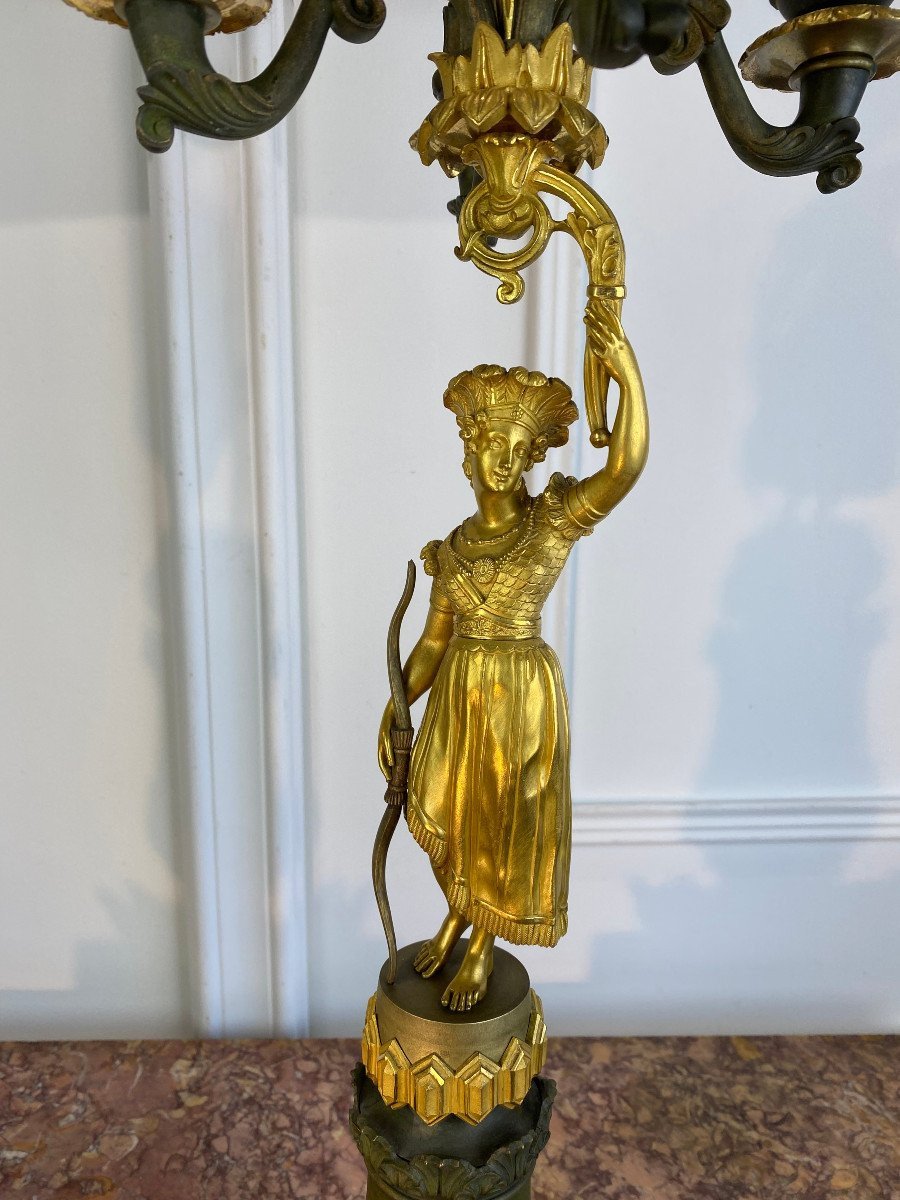 Pair Of Candelabras / Candlesticks / In Mercury Gilt Bronze Restoration Period-photo-2