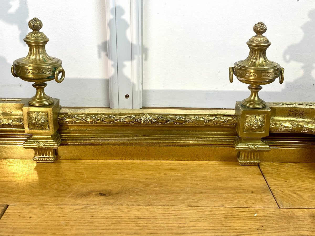 Pair Of Antique Louis XVI Style Andirons In Gilt Bronze Decorated With Vases-photo-3