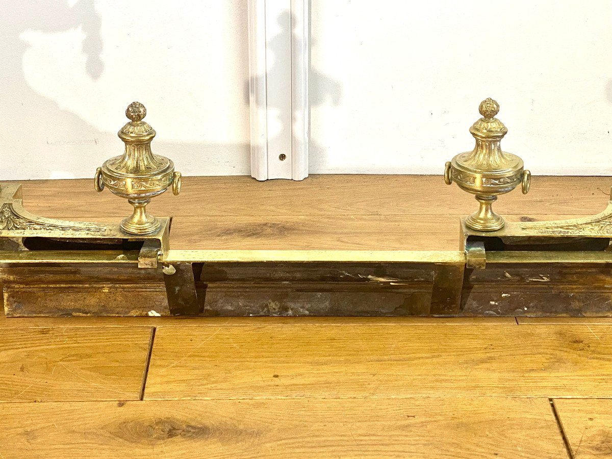 Pair Of Antique Louis XVI Style Andirons In Gilt Bronze Decorated With Vases-photo-5