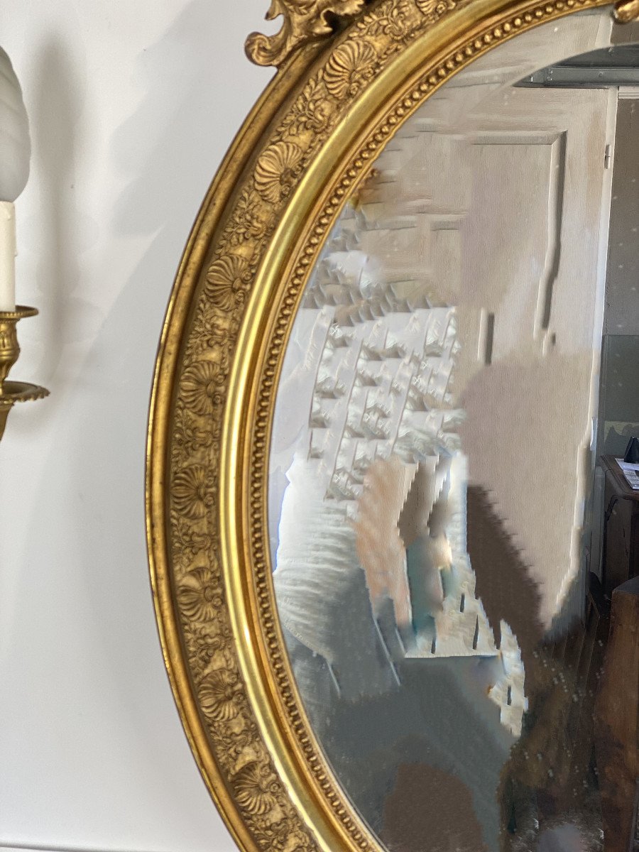 Mirror / Mirror Oval Napoleon III Period In Wood And Golden Stucco Louis XV Style-photo-2