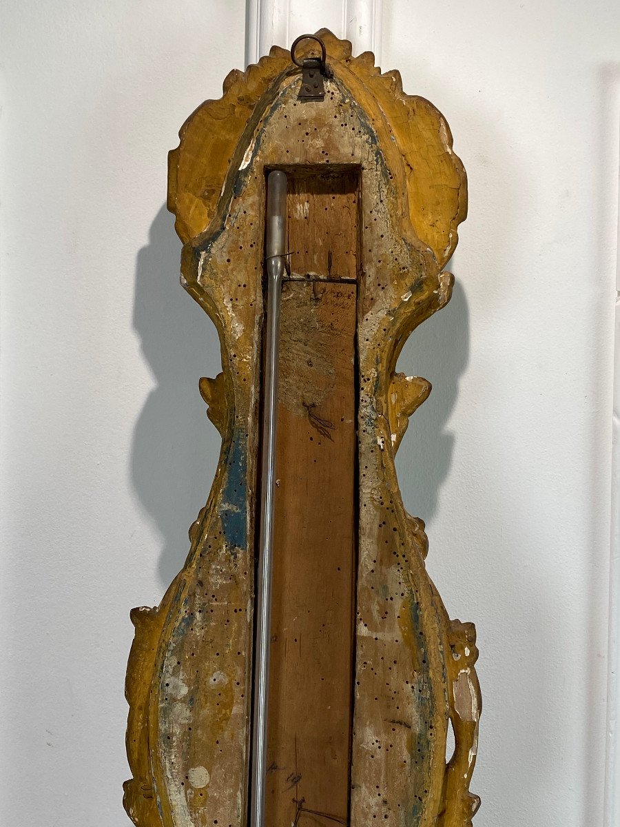 18th Century Mercury Barometer In Painted And Gilded Carved Wood Transition Period-photo-6