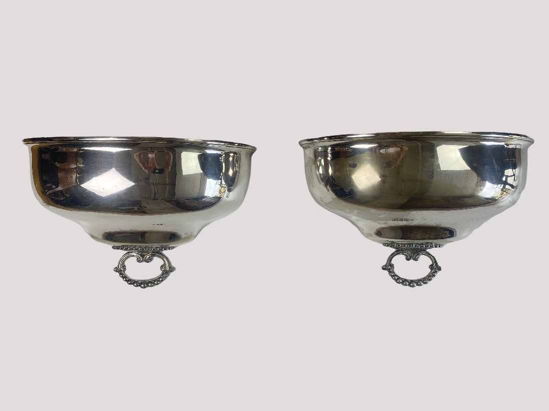 Pair Of Sconces In Silver Metal Representing Restaurant Bells