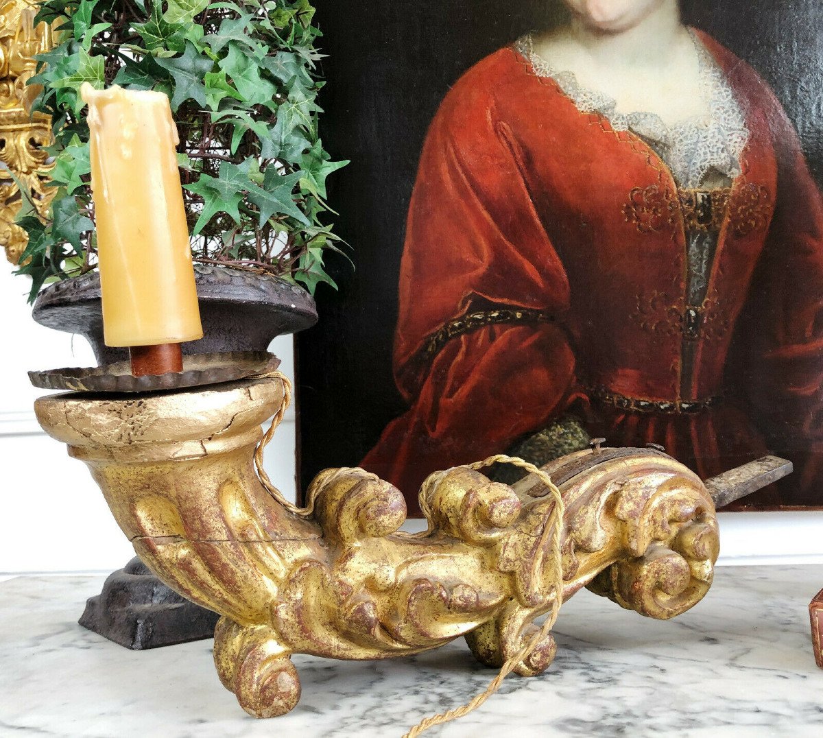 17th Century Sconce / Element In Carved And Gilded Wood-photo-1