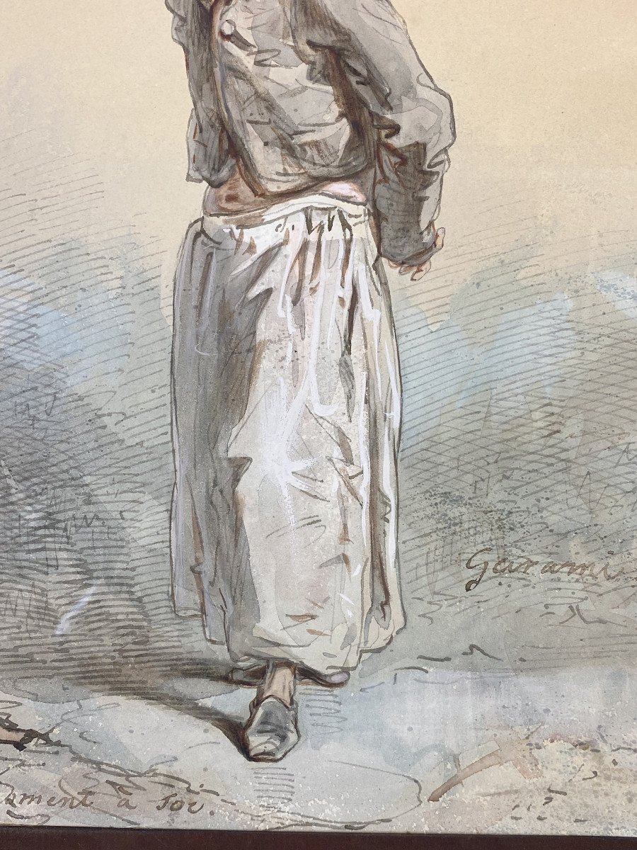 PAUL GAVARNI 1804/1866 DESSIN AQUARELLE SOUS VERRE " UN MOMENT A TOI " ENCADRÉ-photo-3