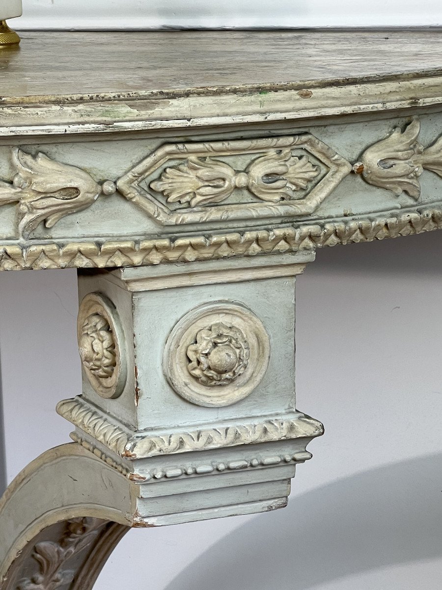 1/2 Moon Console In Carved / Painted Wood From The Nineteenth Louis XVI Style Wood Tray-photo-2