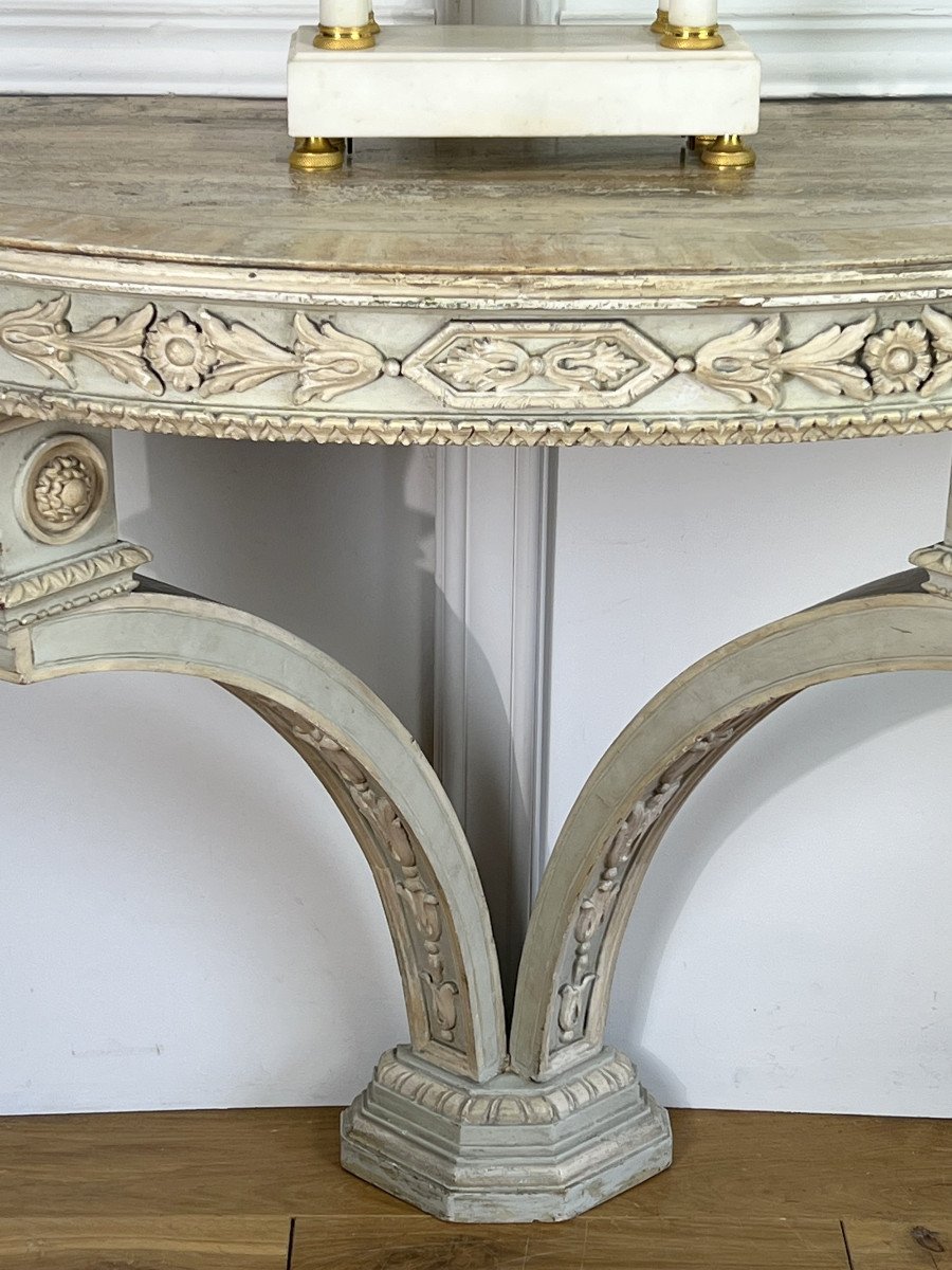 1/2 Moon Console In Carved / Painted Wood From The Nineteenth Louis XVI Style Wood Tray-photo-3