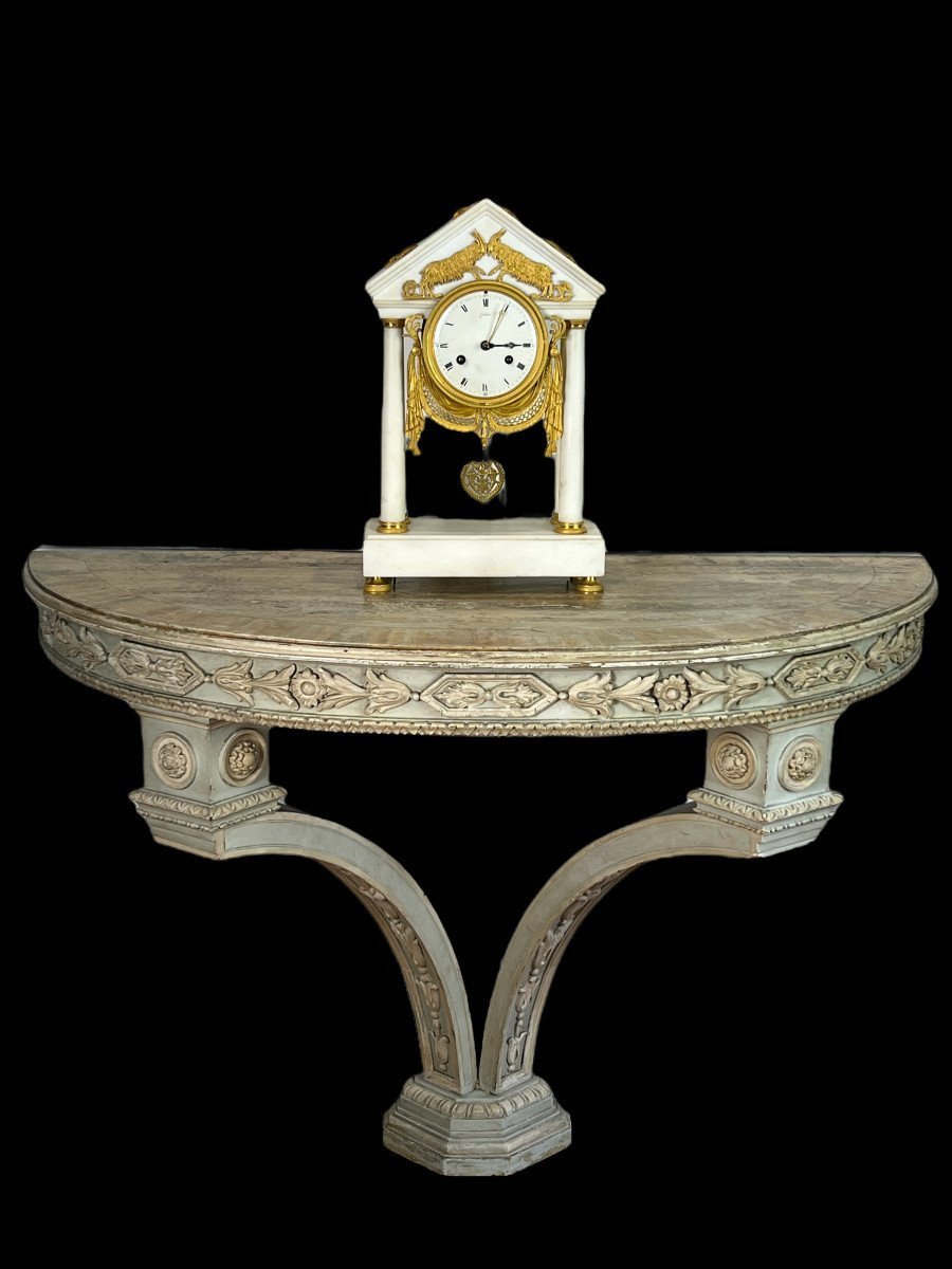 1/2 Moon Console In Carved / Painted Wood From The Nineteenth Louis XVI Style Wood Tray