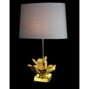 Lampe Charles ( Non Signée ) En Bronze Doré Des Années 70 A Décor De Feuillages