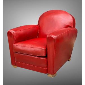 Authentic Club Armchair From The Years 1920/30 In Red Skai