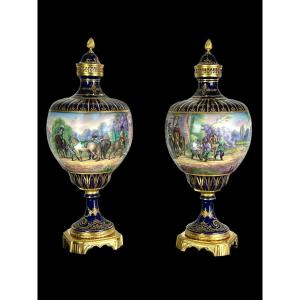Large Pair Of Sèvres Porcelain Vases "château Des Tuilerie Stamp" Nineteenth