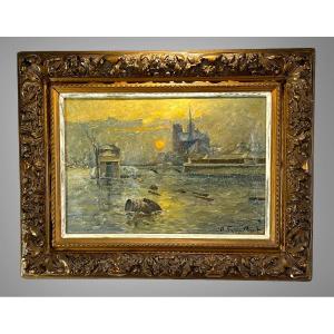 Painting / Oil On Canvas By "frederic Ragot (1872-1937)" Flood Of The Seine