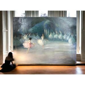 Exceptionnelle Peinture Sur Toile "salle De Ballet De L Opera De Paris "de Albert  Emile Delluc