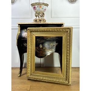 Old 19th Century Frame In Wood And Carved Golden Stucco For Painting 43.8 Cm X 56 Cm