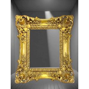 19th Century Louis XV Style Frame In Carved And Gilded Oak For Painting 31 Cm X 24cm