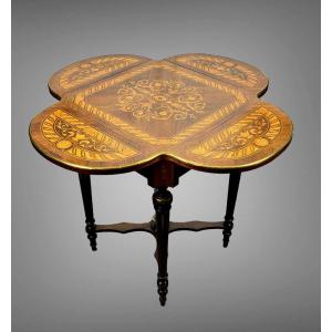 19th Century Square Living Room Table With Flaps In Louis XVI Style Marquetry