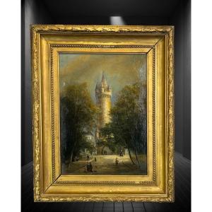 19th Century Painting / Oil On Canvas / Painting "representing La Place Du Donjon"