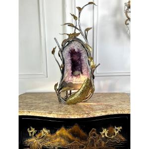 Large Lamp From Ateliers Duval Brasseur "amethyst Geode" From The 70s