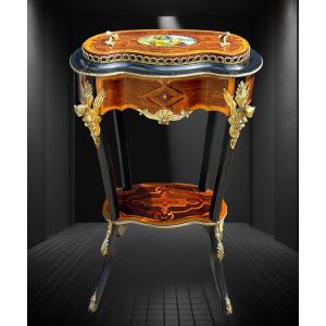 Napoleon III Period Jardinniere In Marquetry And Blackened Wood Decorated With Bronze