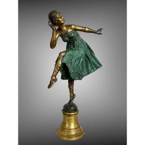 Art Deco Bronze With Polychrome Patina /dancer /signed “bousquet” On The Base