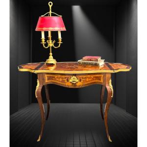 Table De Salon A Volets Du XIXe En Marqueterie Et Bronze Doré De Style Louis XV