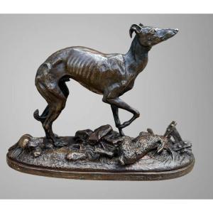 Antique 19th Century Patinated Bronze Signed "beloc" Representing A Greyhound"