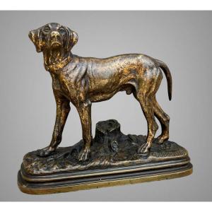 Old Bronze Signed "alfred Dubucand 1828-1894" Representing A Hunting Dog