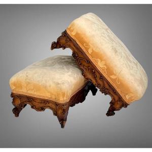 Pair Of 19th Century Louis XV Style Carved Walnut Footstools