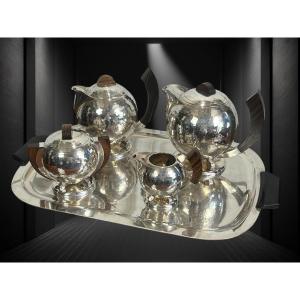 Jean Deprés (1889-1980) / Hammered Silver Metal Tea And Coffee Service