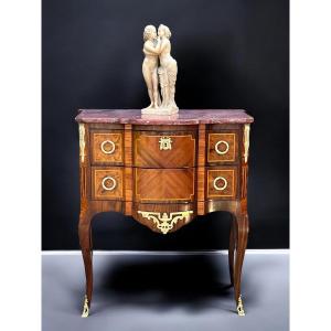 Antique 19th Century Marquetry Chest Of Drawers With Transition Style Marble Top