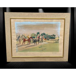 Grande Lithographie Couleur Signée Yves Brayer ( 1907-1990 ) Concours Hippique