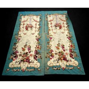 Pair Of Early 19th Century Hand-woven Aubusson Tapestries With Floral Decor