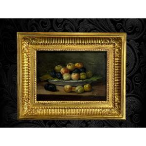 Painting / Oil On Panel Signed "perez" Still Life With Fruits