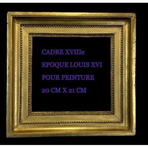 Cadre XVIIIe Epoque Louis XVI En Bois Doré Sculpté Pour Peinture 56 Cm X 46,5 Cm