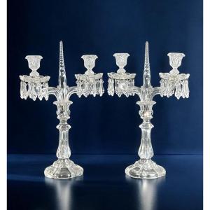 Pair Of Two-armed Crystal Candlesticks Attributed To Baccarat