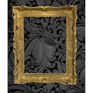 19th Century Louis XV Style Wooden Frame / Carved Gilded Stucco For Painting 62 Cm X 47 Cm