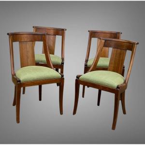 Set Of 4 Gondola Chairs In Solid Mahogany With Removable New Fabric Seat Pads