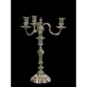 Large Candelabra In Silvered Bronze From The 19th Century Regency Style "goldsmith A.mourier"