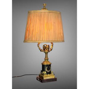 Antique 19th Century Empire Style Lamp In Gilded Bronze And Marble Base