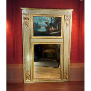 18th Century Trumeau In Lacquered Wood, Louis XVI Period, With Its Original Painting