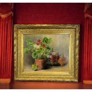 Oil On Canvas Signed "louise Jassogne" Still Life Primroses And Dahlias