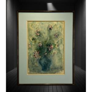 Superb Watercolor Under Glass Signed By "a Coudert" The Bouquet Of Flowers "