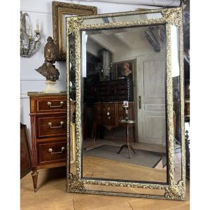 Large Mirror With Parecloses In Repoussé Brass, Napoleon III Period, 1.50 M High 