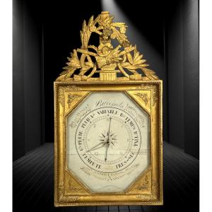 18th Century Octagonal Barometer In Gilded Wood With Laurel Leaf Pediment