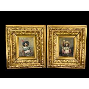 Pair Of 19th Century Oil Paintings On Panels Depicting Musketeers